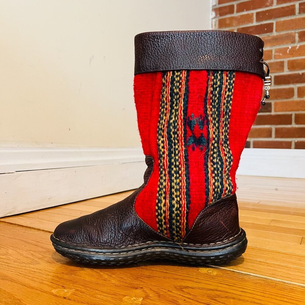 Born Tizoc Indian Blanket Wool Brown Leather Size 9.5 Mid Calf Fashion Boots - Picture 7 of 16